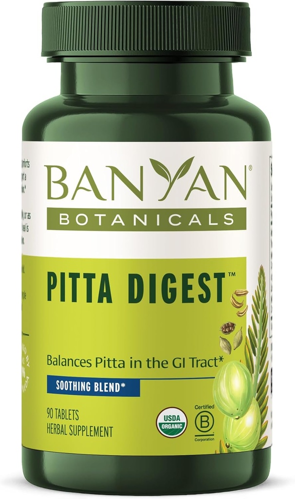Banyan Botanicals Pitta Digest - Økologisk fordøjelsestillæg - Lindrende & beroligende fordøjelse Støtte til støtte for en Komfortabel Post- Måltid * - 90 tabletter - Ikke GMO bæredygtigt souced Vegan