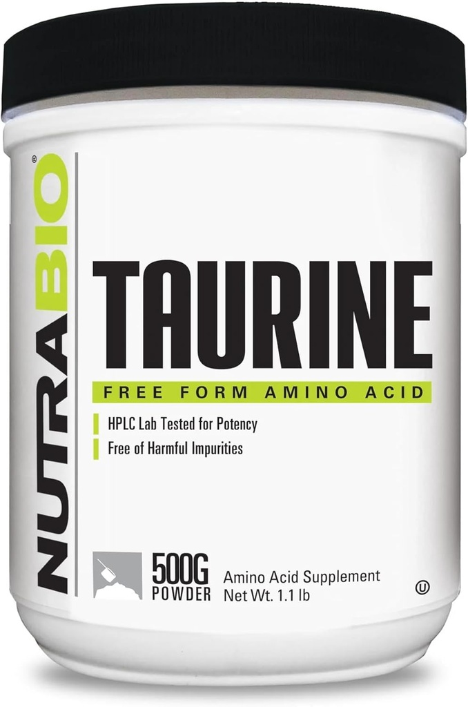 NutraBio Taurine Powder 500g | Pure Free-Form L-Taurine Amino Acid Supplement | Supports Cellular Health, Energy, and Wellness | Non-GMO, USP Grade