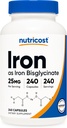 Nutricost Iron Bisglycinate Supplement (25mg) 240 Kapsler - fra ferroBisglycinat - non-GMO & gluten- fri