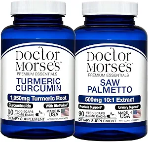 Doctor Morse's Turmeric Curcumin 1950mg & Saw Palmetto 5000mg Bundle - Joint Support, Prostate Health, and Overall Wellness with BioPerine & Potent Extracts, FDA-Registered, NSF-Certified 90 Capsules
