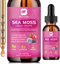 Sea Moss Liquid Drops - Organic Black Seed Oil Irish Sea Moss Gel med Burdock Root, Bladderwrack, Elderberry, C-vitamin, D3, 6X Stærkere Seamoss Gel til fordøjelse, Hårsundhed - Vegan