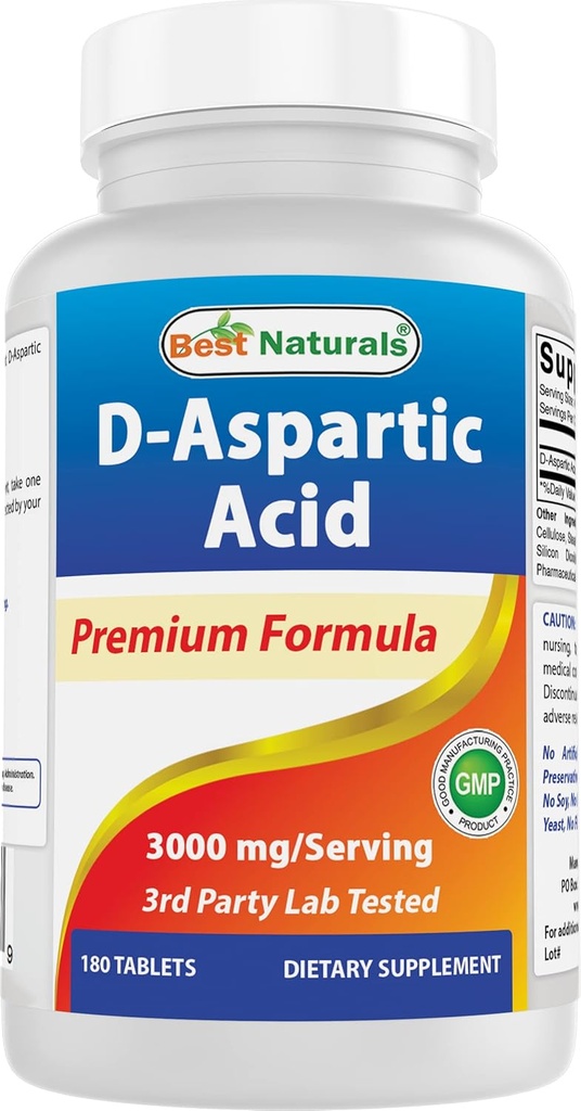Bedste Naturals D Aspartasyre (DAA) 3000mg per servering - Non-GMO & Gluten Free - 180 tabletter