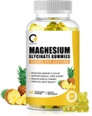(1 pakke) Magnesium Glycinat Gummies, High- Absorption Magnesium tillæg med calcium & vitaminer, Support Bone, Muscle, Night, Memory & Mood, Vegan, Non- GMO, 60 Counts, Pineapple Flavor