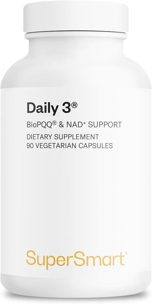 Supersmart Daily3 + Bio PQQ (All-in-One Formula) - Multivitamin for Women and Men - 45 Essential Nutrients | Non-GMO & Gluten-Free | 1 Month Supply - 90 Vegetarian Capsules