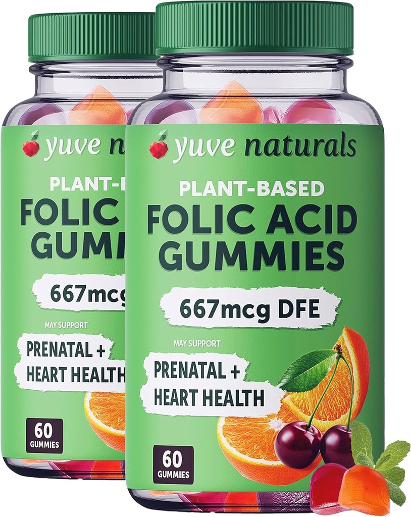 Yuve prænatal gummier for kvinder - folinsyre prenatale vitaminer 667 mcg DFE - Chewable prenatale vitaminer - Hormonal Support & Folate acid - Vegan & Natural - prenatale vitaminer gummier - 2 pakke med 60ct