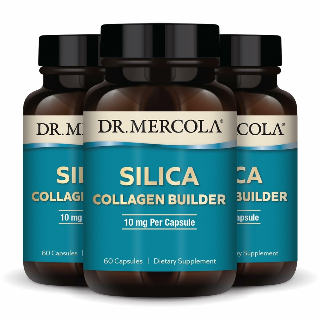 Dr. Mercola Silica Collagen Builder - Plantbaseret Silica supplement til støtte hud, hår, negle & ben sundhed - non-GMO, Gluten- Free & soy- Free - 180 kapsler (90 Servere)