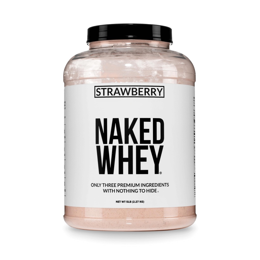 NAKED Strawberry Whey Protein - All Natural Grass Fed Whey Protein Powder + Tørrede Jordbær + kokos Sugar- 5LB Bulk, GMO- Free, Soy Free, Gluten Free. Støtte Muscle Growth & Recovery - 61 Servering