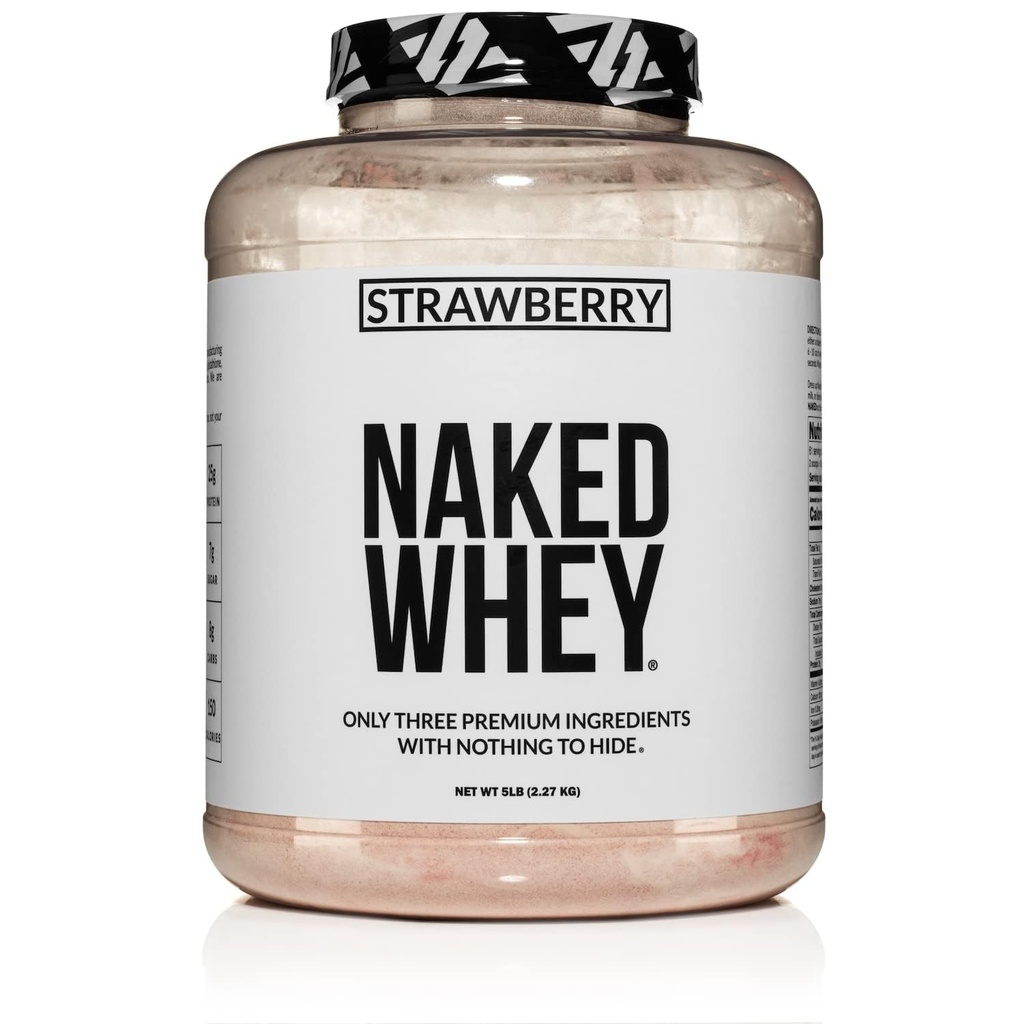 NAKED Strawberry Whey Protein - All Natural Grass Fed Whey Protein Powder + Tørrede Jordbær + kokos Sugar- 5LB Bulk, GMO- Free, Soy Free, Gluten Free. Støtte Muscle Growth & Recovery - 61 Servering