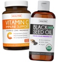 Bundle of Black Seed Oil Liquid & C-vitamin - Immunfusion Booster Pack - Organic Black Seed Oil Liquid (8fl oz) Premium Cold- presset Nigella Sativa & C-vitamin immunforsvar (non-GMO) (60 kapsler)