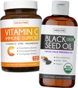 Bundle of Black Seed Oil Liquid & C-vitamin - Immunfusion Booster Pack - Organic Black Seed Oil Liquid (8fl oz) Premium Cold- presset Nigella Sativa & C-vitamin immunforsvar (non-GMO) (60 kapsler)