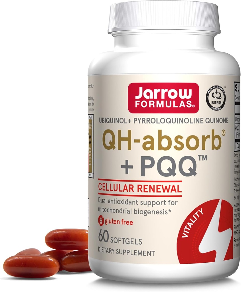 Jarrow Formulas QH- Absorb + PQQ - 60 Softgels - Understøtter Mitokondriel Biogenese, Energiproduktion & Kardiovaskulær Sundhed - Op til 60 Servering