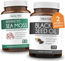 Black Seed Oil & Irish Sea Moss (2-måneders levering) - Wellness Duo Bundle of Black Seed Oil (120 kapsler) Cold- presset Nigella Sativa & Irish Sea Moss (120 kapsler) med Bioperine og Bladerwrack