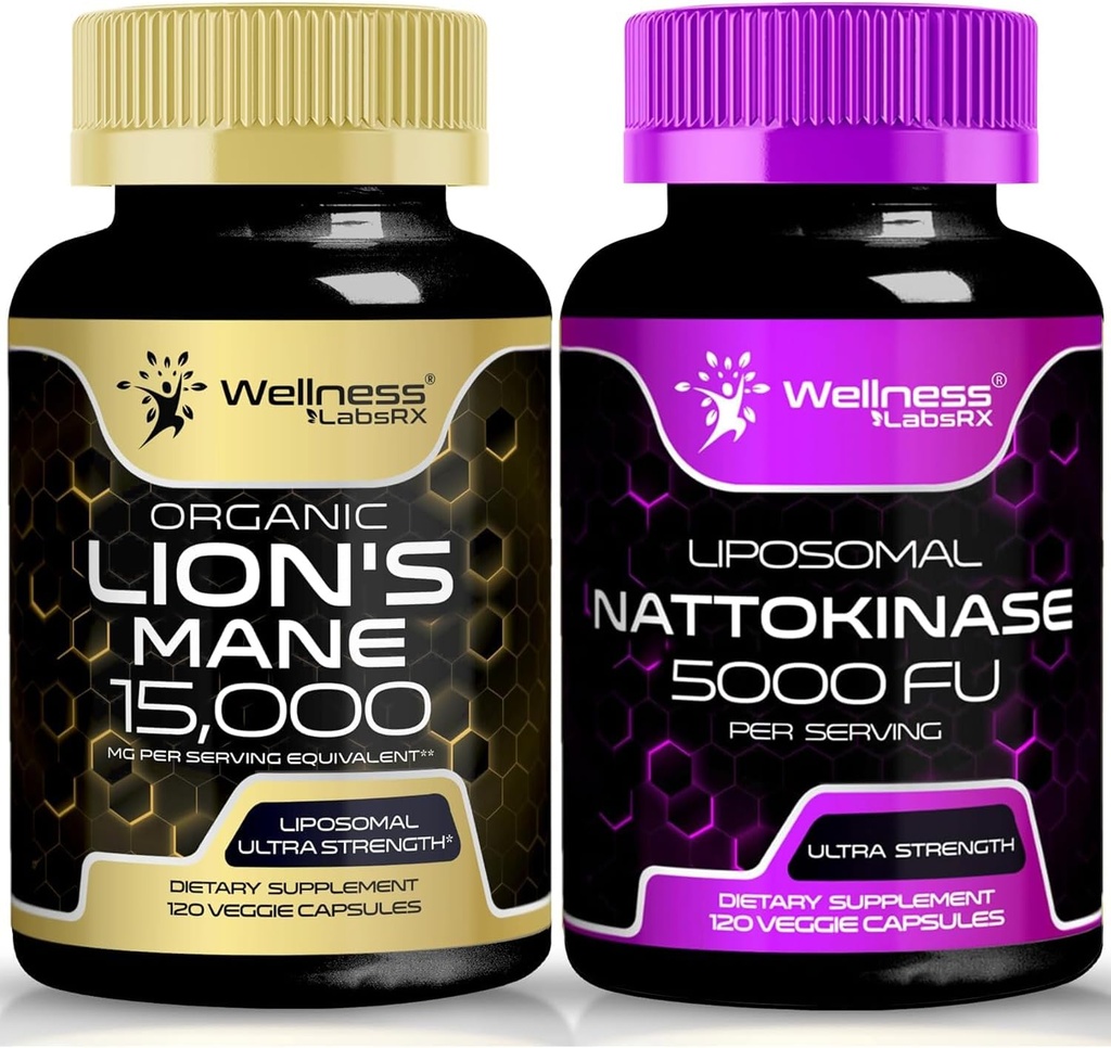 WELLENess LASSRX Lions Mane Supplement kapsler - 120 Tæl - Natokinase kapsler