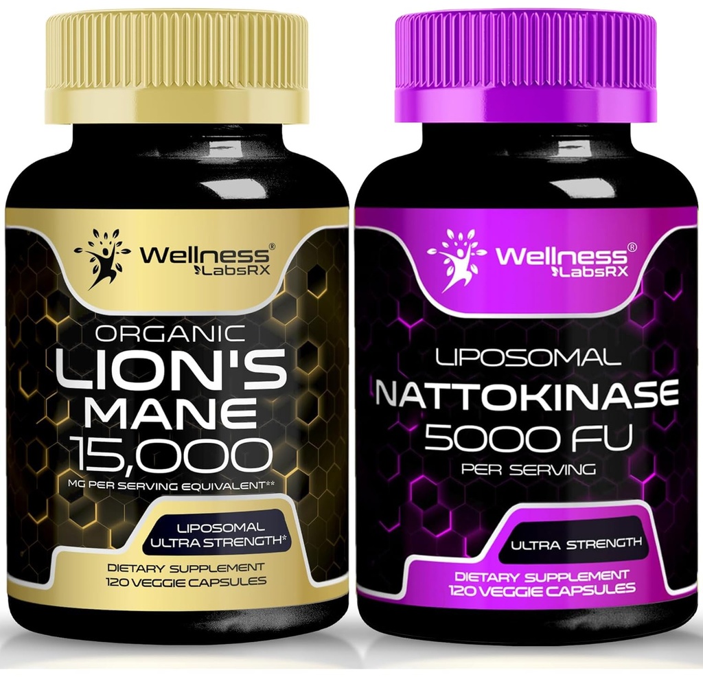 WELLENess LASSRX Lions Mane Supplement kapsler - 120 Tæl - Natokinase kapsler