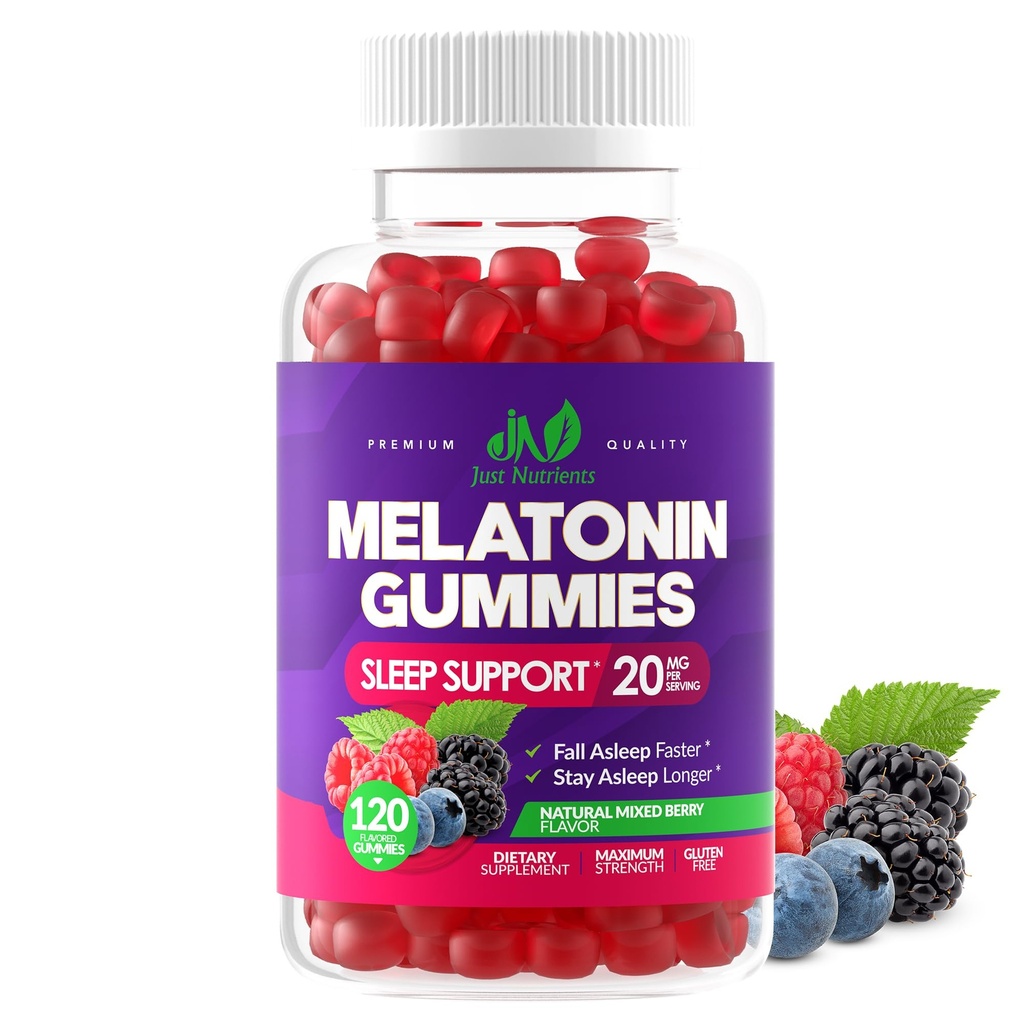 Melatonin 20mg Gummies (120 greve) - Maksimal styrke sovende støtte til voksne med 10 mg Melatonin Per Gummy - Glutenfri, ikke-GMO, Vegetar, Great Tasting blandet berry flavor - 60 Serveringer