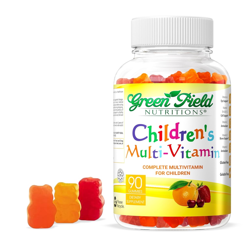 Greenfield Nutritions Halal Multivitamin for Kids – Gelatin-Free Halal Kids Multivitamin Gummies with Vitamins A, B, C, D, Iodine & Zinc for Immunity – Essential Vitamins for Children (90 Count)
