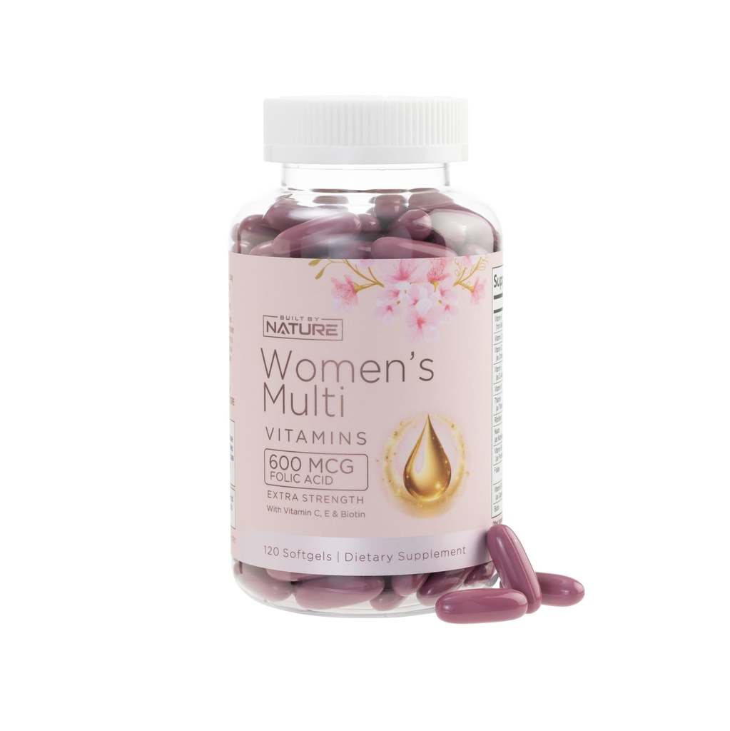 Built by Nature Women's Complete Daily Multivitamin, 120 Softgels | Vitamins A, B, C, D, E, Iron, Calcium, Magnesium, Multi Minerals, Wellness & Immune Health Support
