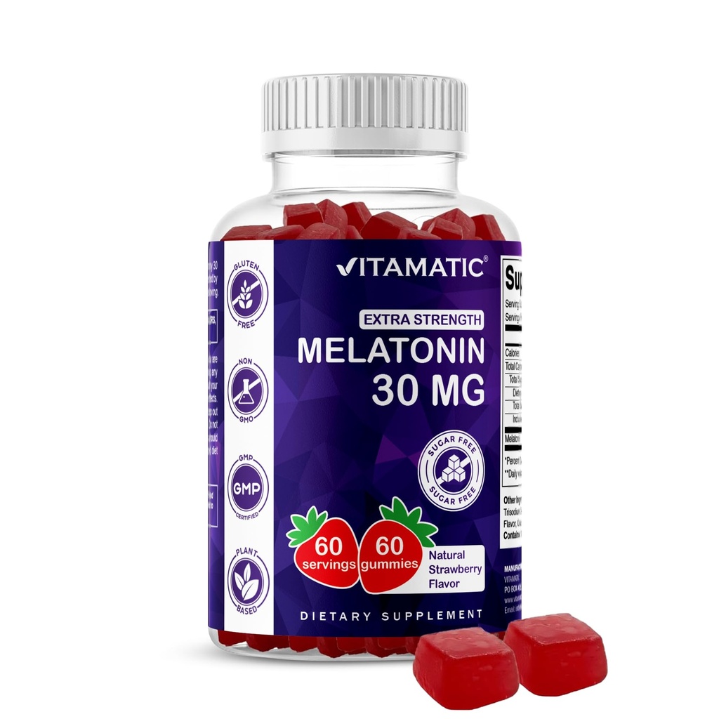 Vitamatisk sukker fri Melatonin 30mg per gumme - 60 Servering - 60 vegetariske gummier - ikke-Habit forming supplement (60 greve (pakke med 1))