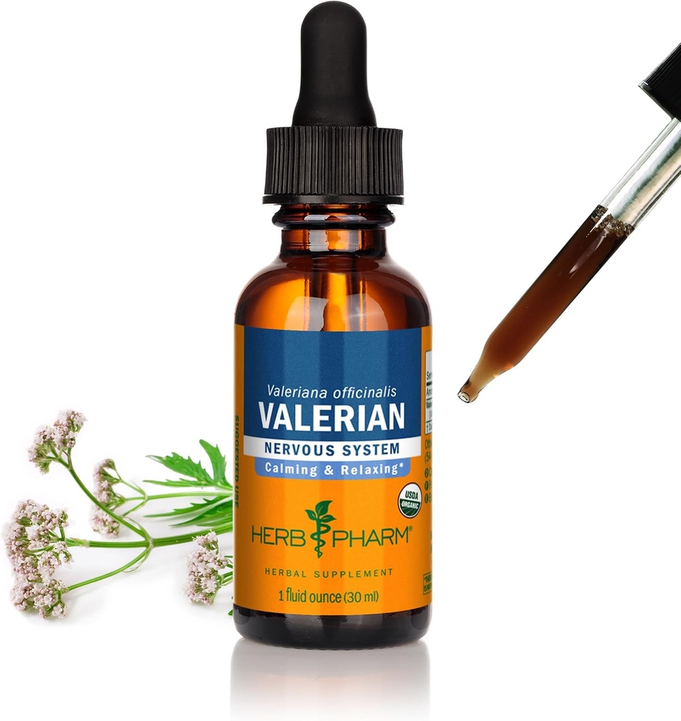 Herb Pharm Certified Organic Valerian Root Liquid Extract til afslapning og afslappende søvn, Organic Cane Alkohol, 1 Ounce