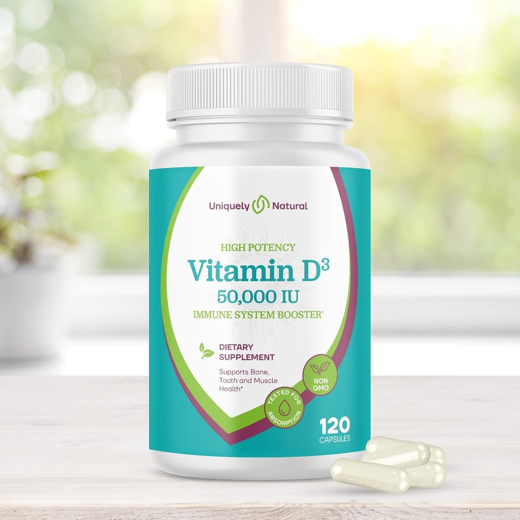 D3 50. 000 IE 125mcg kapsler - 120 Økologiske ugentlige kosttilskud, Non- GMO Gluten Free Pills, for stærke knogler, tænder, immunforsvar - Made in USA