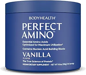 BodyHealth PerfectAmino Powder - BCAA og EAA Powder til Pre and Post Workout - Amino Acid Energy Drikke til mænd og kvinder til at støtte Lean Muskel og Inddrivelse - Vanilla - 30 Servering