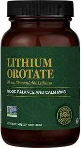 Global Healing Center - Lithium Orotation 10mg - Non-GMO, Gluten Free, Vegansk Friendly Brain Health Lithium Supplement for Support Mood, Funktion, og Clarity (60 kapsler)