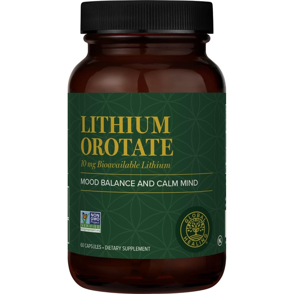 Global Healing Center - Lithium Orotation 10mg - Non-GMO, Gluten Free, Vegansk Friendly Brain Health Lithium Supplement for Support Mood, Funktion, og Clarity (60 kapsler)