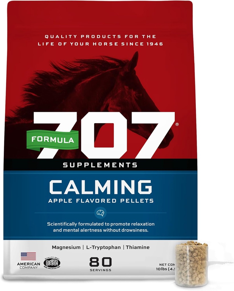 Formel 707 Calming Equine Supplement 10 LB Bag - 80 Servering - Angst Relief og forbedret fokus for heste - L- Tryptophan, Thiamin & Magnesium