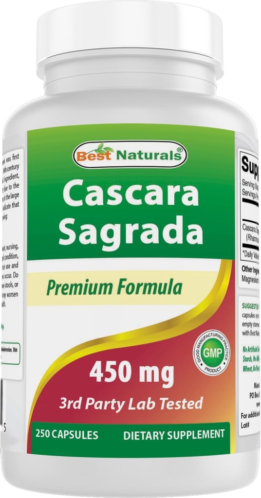 Bedste Naturals Cascara Sagrada 450 mg 250 Kapsler