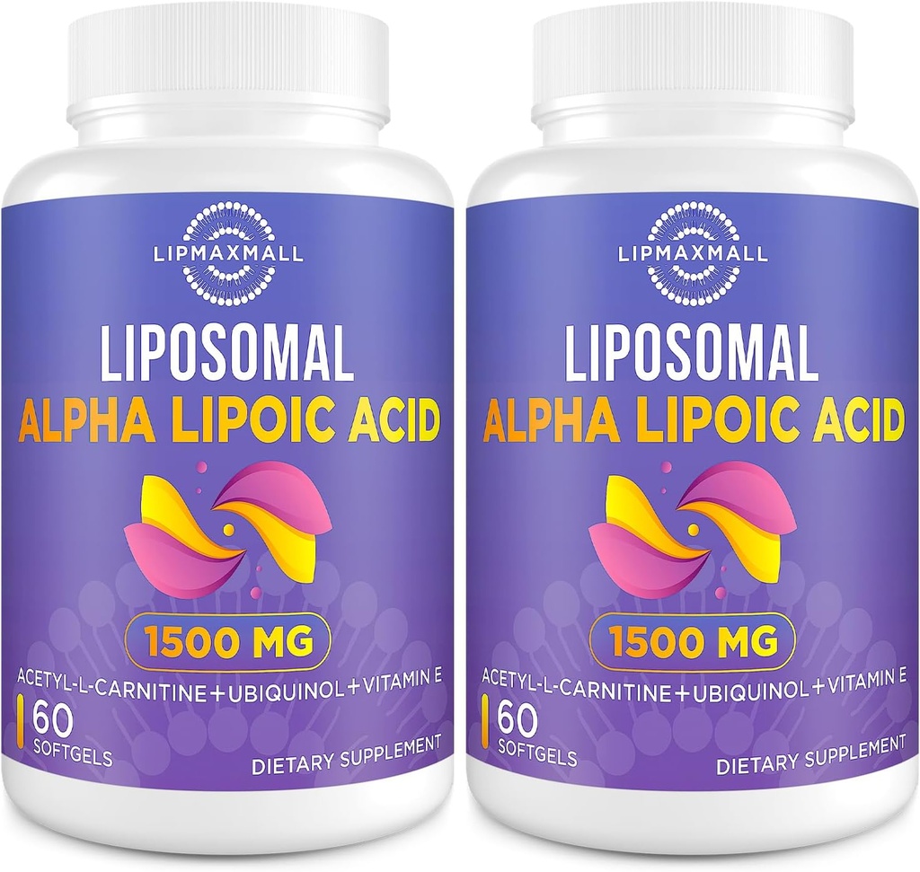 Liposomal Alpha Lipoinsyre 1500mg - med Acetyl- L- Carnitin 900mg & Ubiquinol 100mg & vitamin E 15mg MALA Supplement for antioxidanter Glucose Metabolisme Nerve Energy, 60 Softgels (2 flasker)