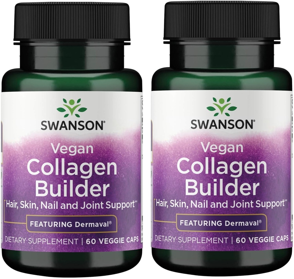 Swanson Vegan Collagen Builder - Featuring Dermaval - Hår, Hud, Negle Sundhed - 60 Veg Caps (2 Pack)