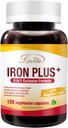 Lovita Iron 18 mg, 6 i 1 jerntilskud til kvinder, C-vitamin, Dong Quai & B12, Vegan Vitamin til støtte for produktionen af røde blodceller uden obstipation, 120 kapsler