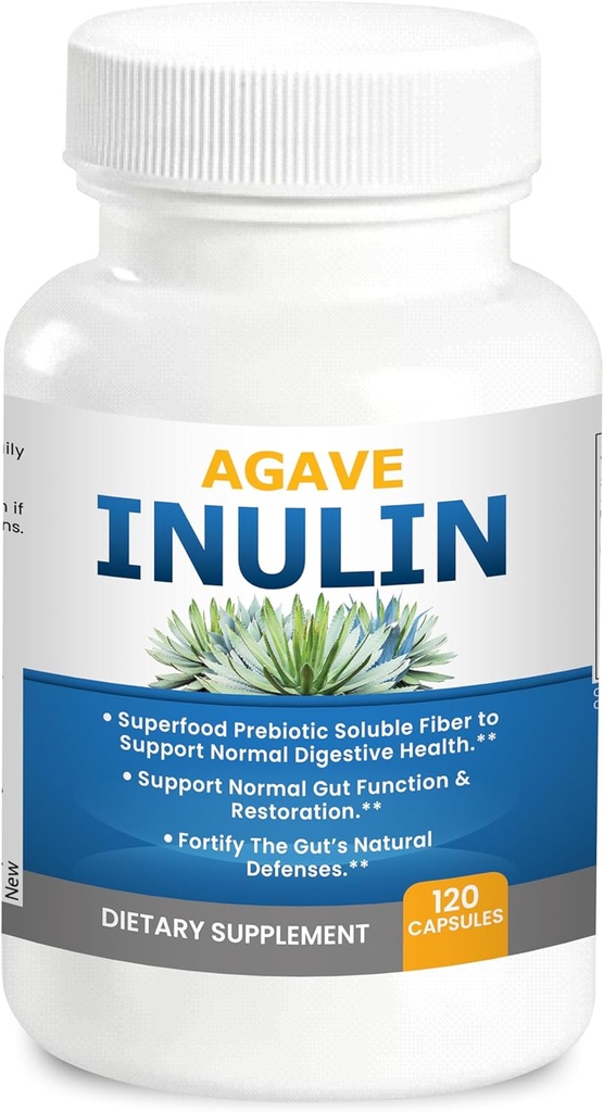 Agave Inulin kapsler fordøjelsesstøtte Opløselig Fiber Prebiotic Agave Inulin 120 Ct.