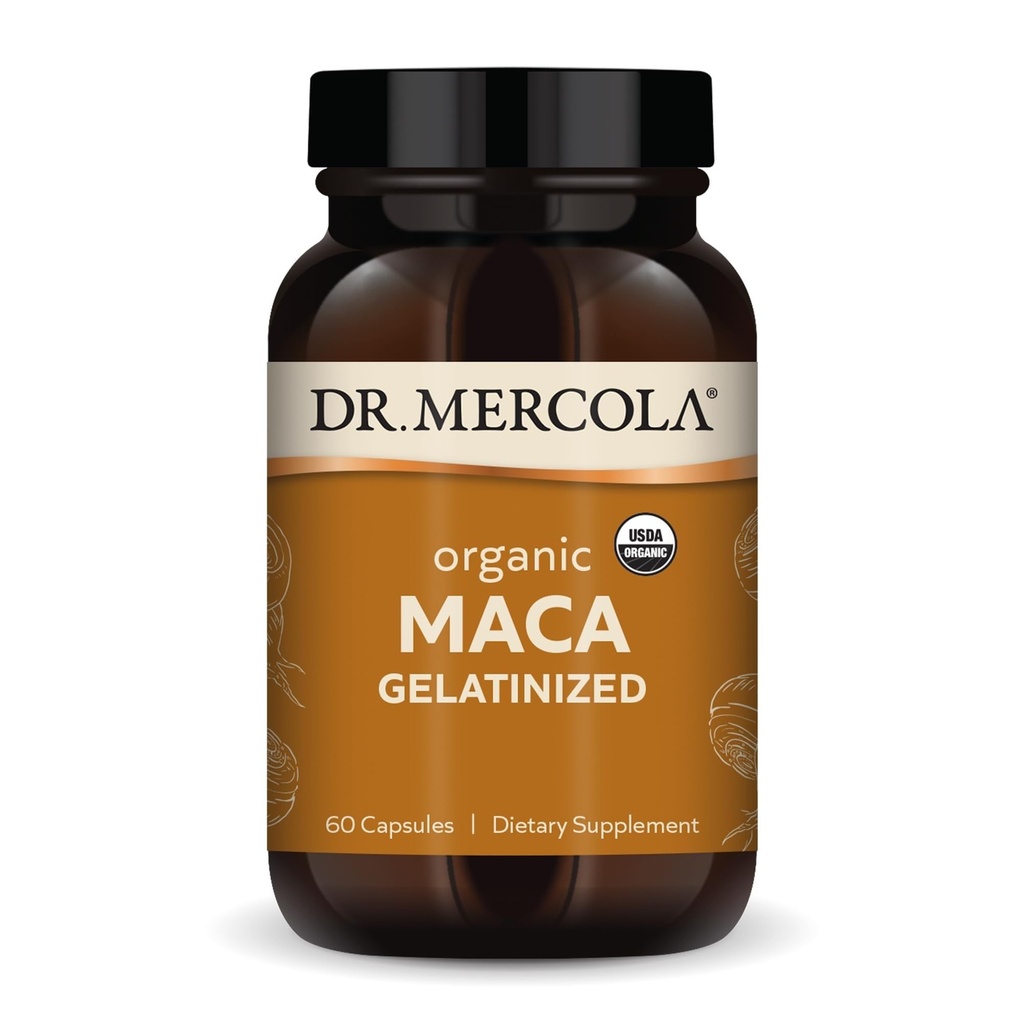 Dr. Mercola Organic Maca Gelatinized Dietary Supplement, 30 Servere (60 kapsler), Ikke GMO, Gluten Free, Soy Free, USDA Organic