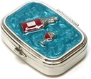 9327 Rektangulær Lille Pill Box Organizer Aqua Blå Sølv Kvinder rejse Pill sag Purse Pocket Container Daglig Portable Medicin Vitamin Box Medicin supplement Mini Storage