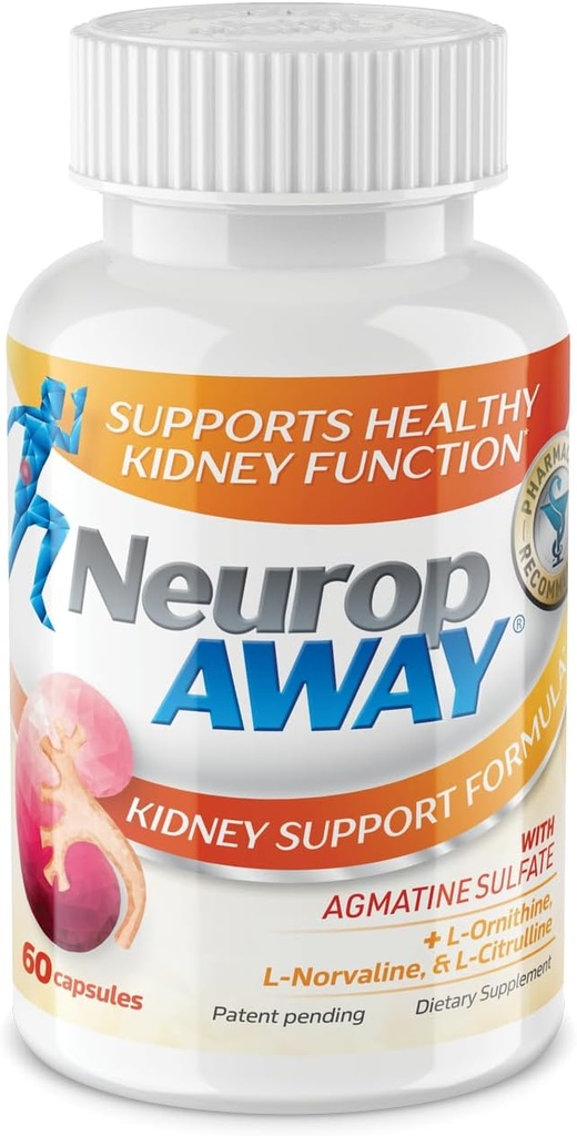 NeuropAWAY Nyre Support Supplement med Agmatine Sulfate, L-Novaline, L-Ornithin, L-Citrulline Giver hurtig, kraftfuld Nyre Support, 60CT