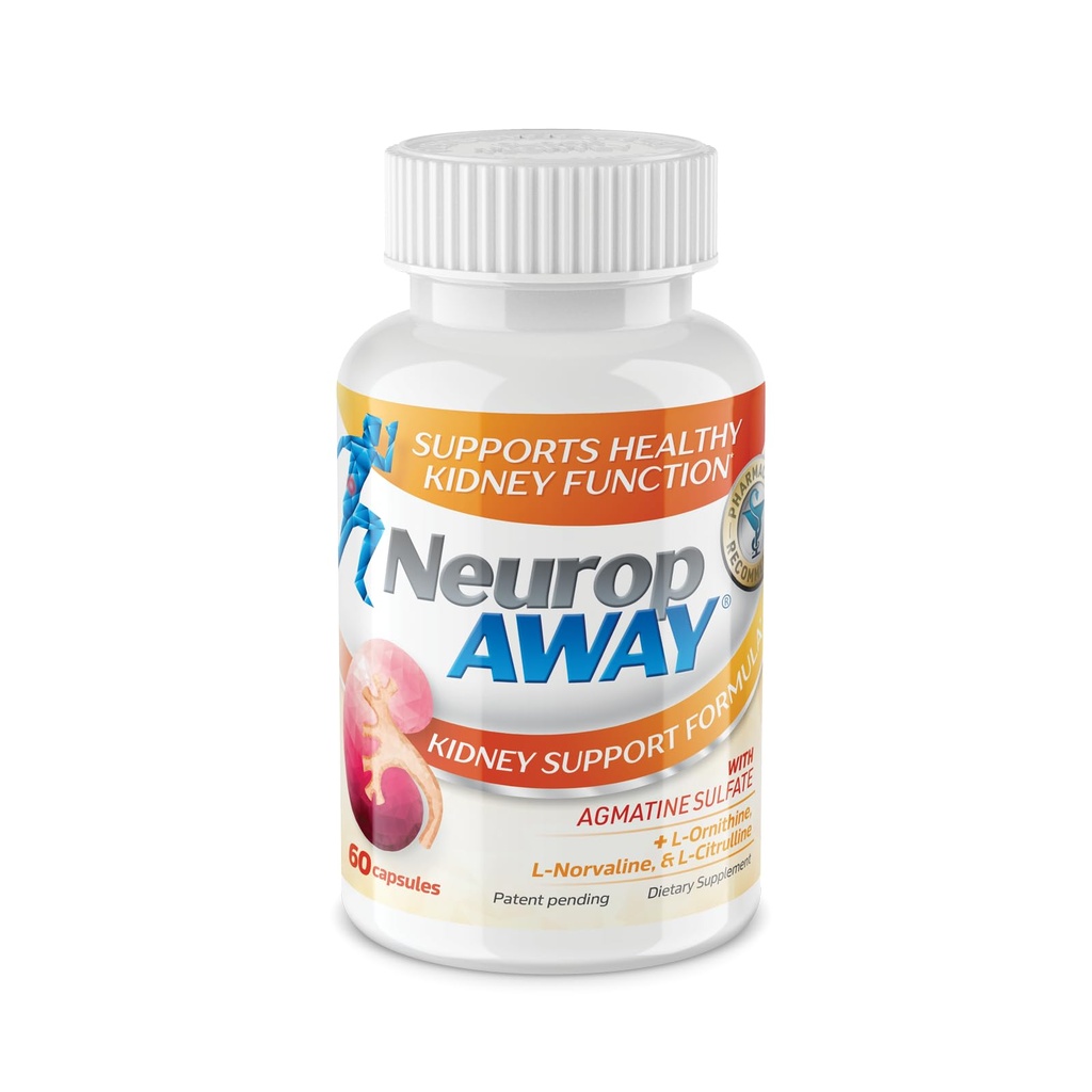 NeuropAWAY Nyre Support Supplement med Agmatine Sulfate, L-Novaline, L-Ornithin, L-Citrulline Giver hurtig, kraftfuld Nyre Support, 60CT