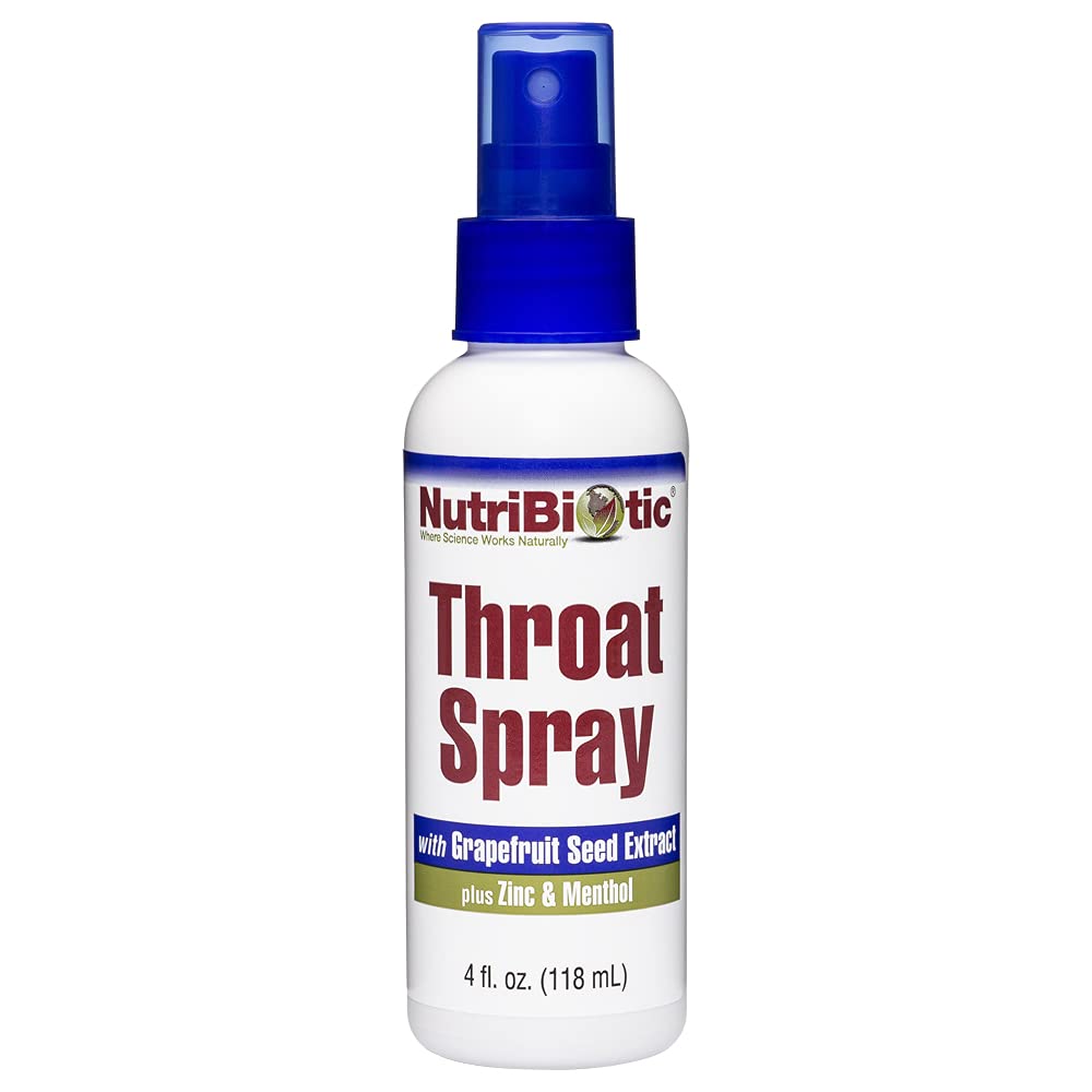 NutriBiotic - Halsen Spray med GSE, 4 Fl. Oz Note 124; Dødbringende og lindrende Sore Hals Support med Grapefrugt Seed Extract, Zink & Menthol Medicated 124; Alkohol Free & Non- Medicated