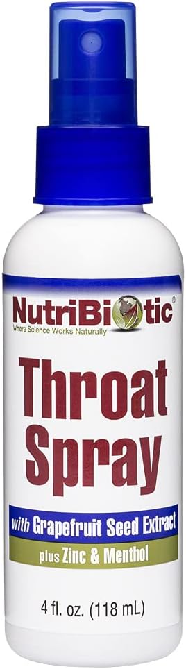 NutriBiotic - Halsen Spray med GSE, 4 Fl. Oz Note 124; Dødbringende og lindrende Sore Hals Support med Grapefrugt Seed Extract, Zink & Menthol Medicated 124; Alkohol Free & Non- Medicated
