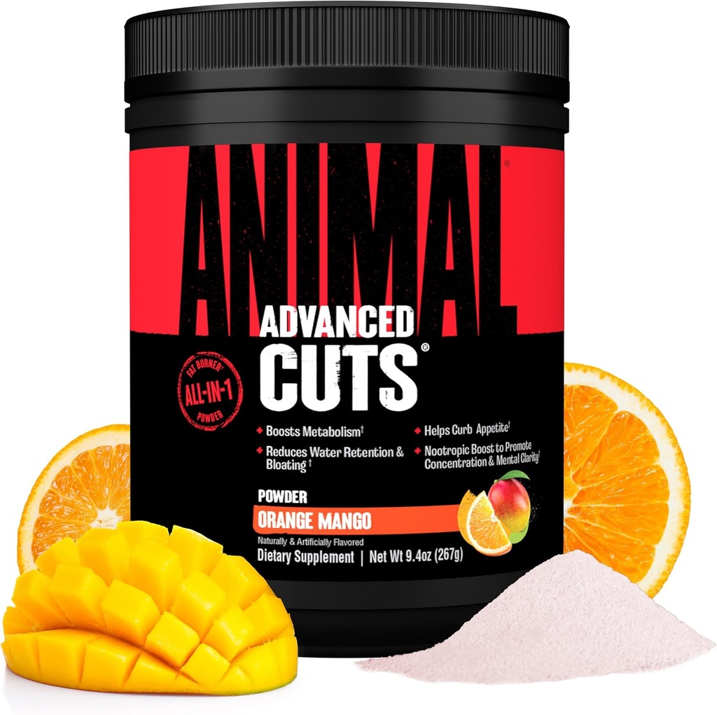 Animal Cuts Thermogen Fat Burner Powder - Vægttab for kvinder og mænd for Metabolisme, Energi, Focus, og Nootrope Brain Support med Ketoner Appetite Suppressant - Orange Mango Flavor