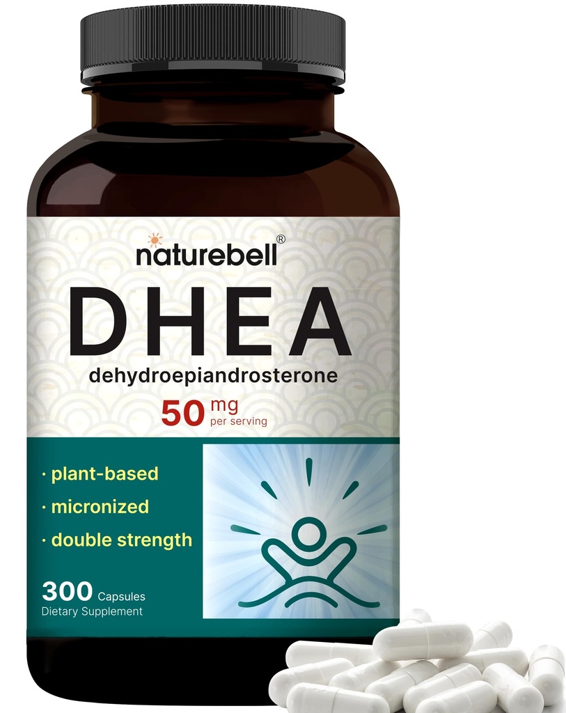 NatureBell DHEA 50mg til mænd og kvinder, 300 kapsler 124; mikroniseret for bedre Absorption 124; Plant- baseret kilde 124; understøtter energi, Metabolisme og sund aldring 124; Non- GMO, Lavet i USA