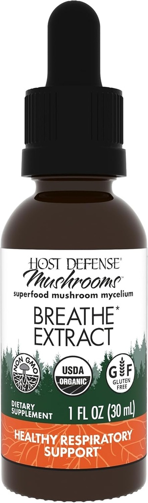 Host Defense Breathe * Extract - Immun & Respiratory Support Mushroom Liquid Supplement - Herbal Lung Health Supplement med Chaga, Reishi & Cordyceps - 1 fl oz (30 Servere) *