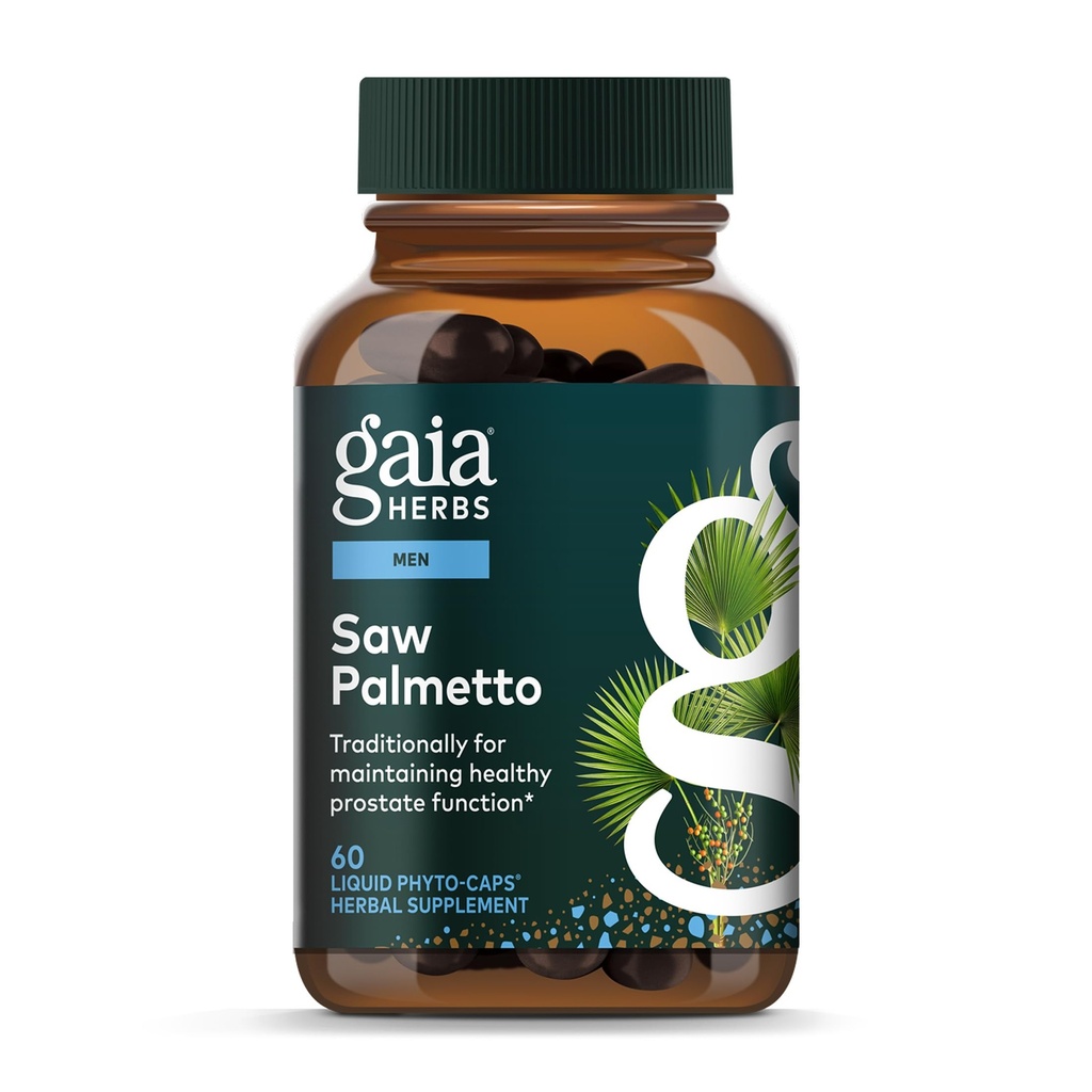 Gaia urter Saw Palmetto - Understøtter sund prostata funktion for mænd - Indeholder Saw Palmetto og Sunflower Seed Lecithin at støtte mænds sundhed - 60 Vegansk flydende Phyto- kapsler (30-dages forsyning)