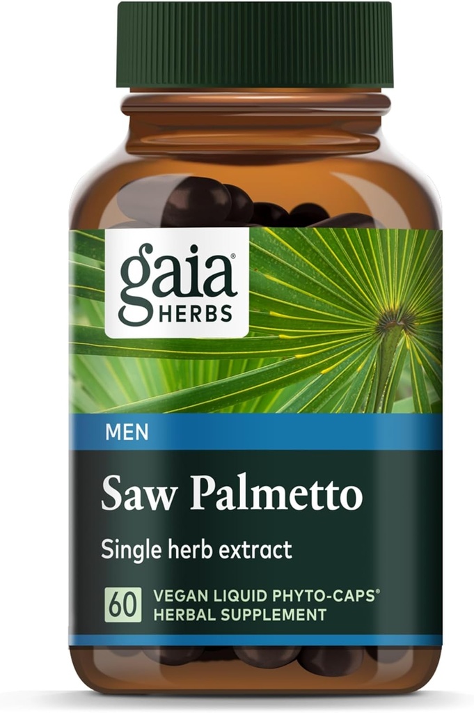 Gaia urter Saw Palmetto - Understøtter sund prostata funktion for mænd - Indeholder Saw Palmetto og Sunflower Seed Lecithin at støtte mænds sundhed - 60 Vegansk flydende Phyto- kapsler (30-dages forsyning)