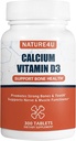 Calcium 1000 mg med vitamin D3, bentilskud til voksne, Support Muscel Nerve Health and Calcium Absorption, 300 tabletter