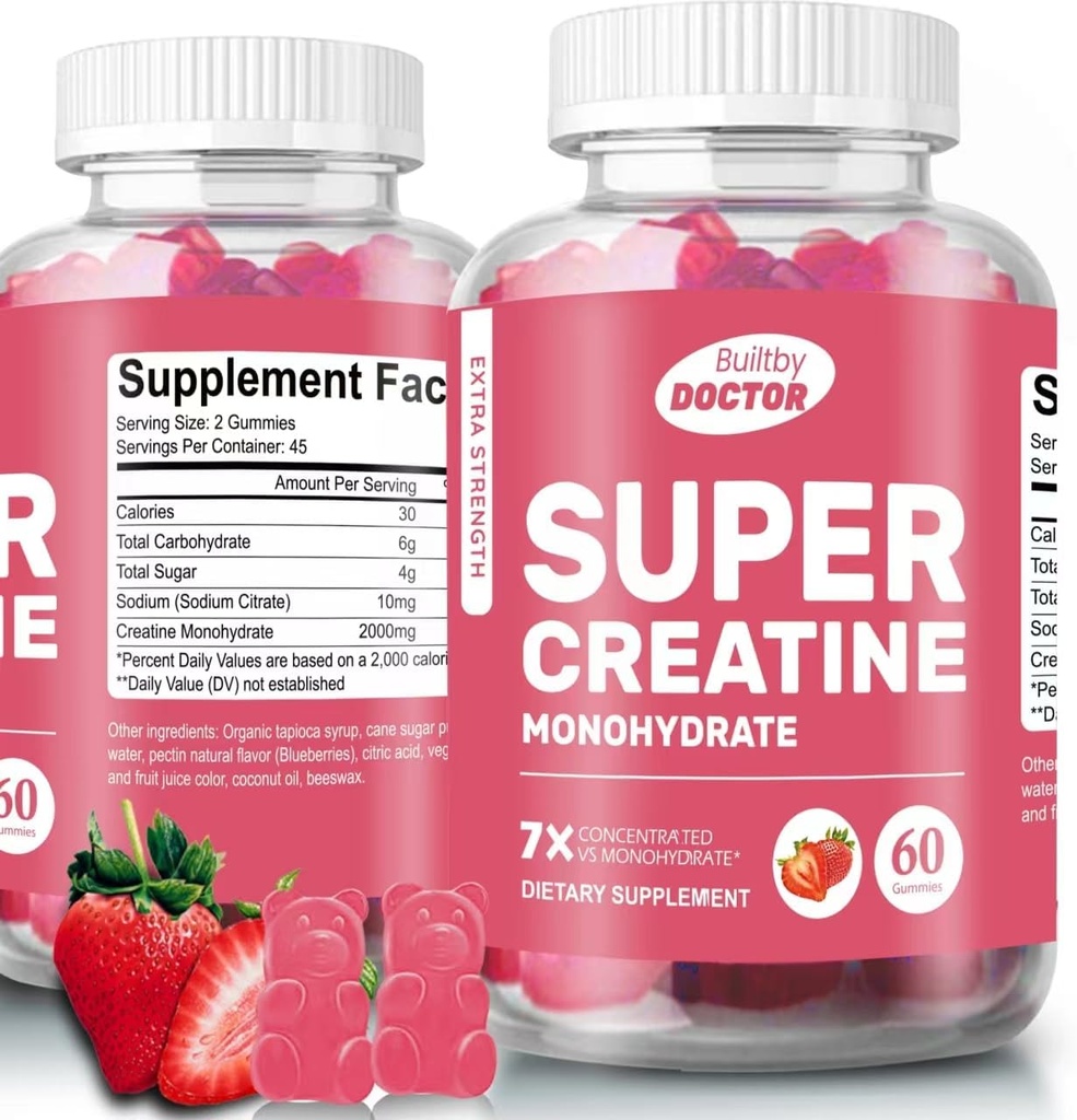 Super Creatin Monohydrate Gummies for mænd og kvinder, Sugar- Free, 30 Servering, 5g Creatin Per Serving, Vegan, Gluten- Free, Bodybuilding Inddrivelse supplement til at øge muskelstørrelse og styrke