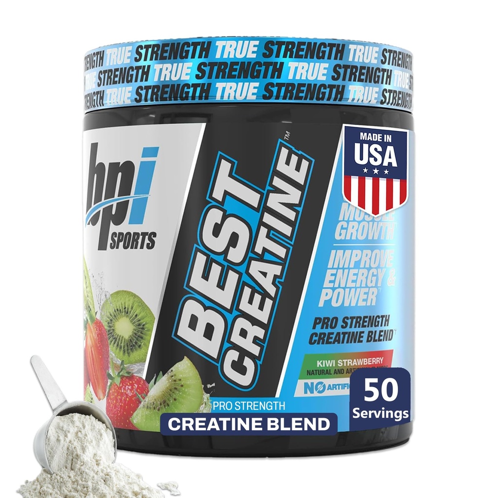 BPI Sport Bedste Creatin - Creatin monohydrat pulver til mænd og kvinder, Himalayansk salt - Styrke, Pump, Endurance, Muscle Growth, Muscle Definition, Ingen Bloat - Kiwi Strawberry - 50 Servering - 9.07 Oz