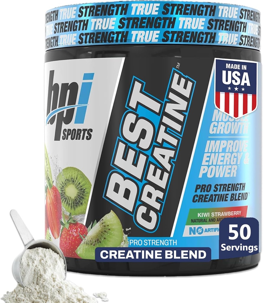 BPI Sport Bedste Creatin - Creatin monohydrat pulver til mænd og kvinder, Himalayansk salt - Styrke, Pump, Endurance, Muscle Growth, Muscle Definition, Ingen Bloat - Kiwi Strawberry - 50 Servering - 9.07 Oz