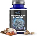 Mushroom Power Complex 10- in-1 W / Cordyceps, Reishi, Shiitake & Lions Mane, Nootrop Kosttilskud til Gut Microbiome, Focus, Energy & Vitality - 60 kapsler