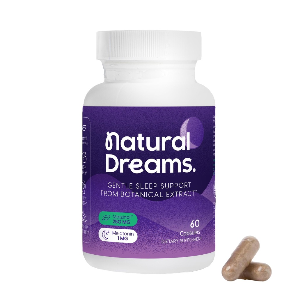 Universa 1mg Melatonin, naturlige drømme, botaniske & urteingredienser, støtte søvn kvalitet, genopfrisk morgen, 250mg Maizinol, sovestøtte (60 kapsler, 30 dages forsyning)